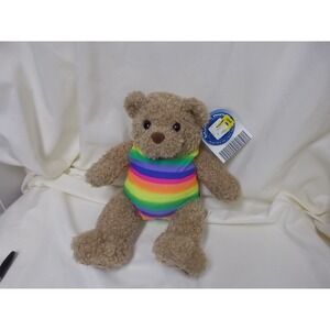 Build-A-Bear Workshop Teddy Bear Tan Curly Fur Rainbow Swimsuit NWT Plush Toy